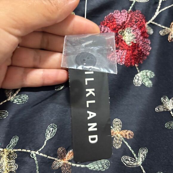 Silkland Short Pencil Skirt 12 Petites Black Floral Embroidered Lined Back Zip - Picture 5 of 8